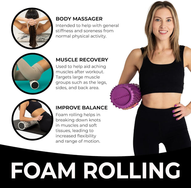 Oceanfoam Tidal Roller - Black - Muscle Massage Foam Roller for Back Pain & Stretching - Firm and Ergonomic Wide Wave Textured - Yoga, Athletics, & Wellness - Full Size, 20" x 5"