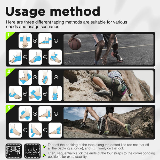 OK TAPE Kinesiology Tape for Ankle - 10 Precut Strips | Professional-Grade Water-Resistant & Breathable Ankle Tape for Sports Injury Recovery, Support, 10pcs, Pink