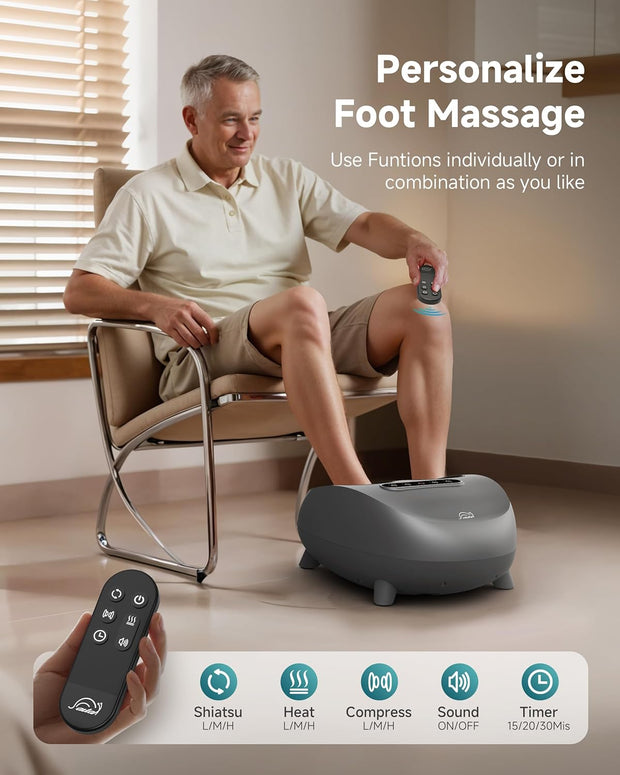 Snailax Foot Massager with Heat and Compression, Shiatsu Foot Massager for Neuropathy and Plantar Fasciitis, Deep Kneading, Rolling, Remote Control, Fits up to Size 14, Gifts