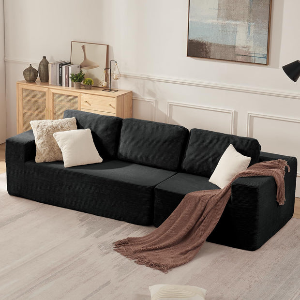 106" Cloud Sectional Couch, Left/Right Facing Convertible Sofa with Deep Seat, L-Shape Modular Upholstered Foam Couch for Living Room Bedroom, No Assembly Required (Corduroy Fabric, Beige)