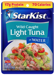 StarKist Chunk Light Tuna in Water, 2.6 oz Pouch (10 Pack) Ready to Eat Wild Caught Tuna, 17g Protein, 70 Calories Per Serving, Gluten Free, Soy Free, Kosher, Perfect for Salads, Keto Meals and Snacks