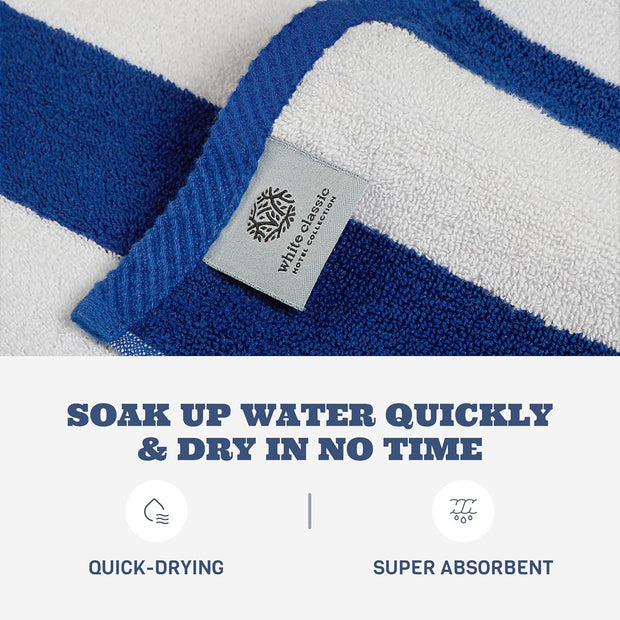 White Classic Stripe Cabana Beach Towels Oversized 2 Pack, Cotton Bath Towel Large - Luxury Plush Thick Hotel Swim Pool Towels for Adults Super Absorbent Quick Dry - 35x70 Mild Navy Blue | 2 Pack
