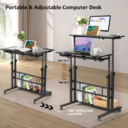 Hadulcet Stand Up/Adjustable Mobile Standing Laptop Desk - Rolling Computer Cart with Wheels & Charging Station, TV Tray, Small Drawing Desk