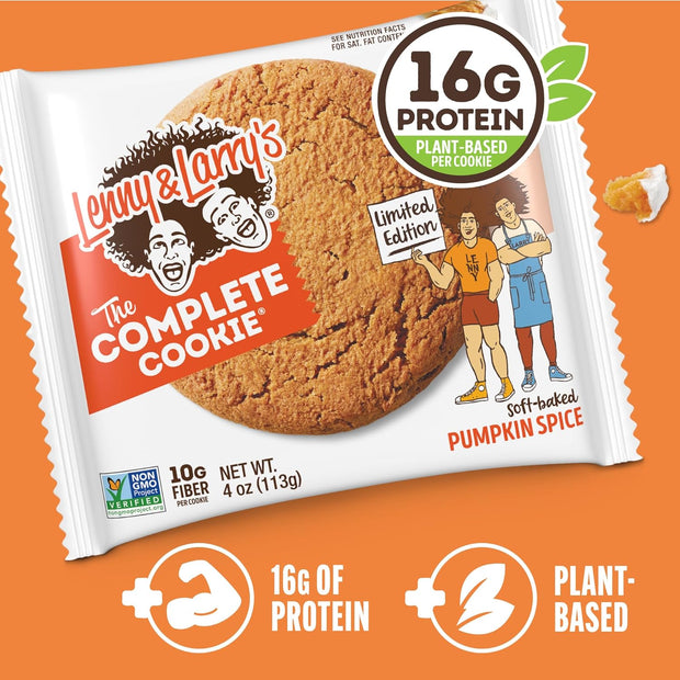 Lenny & Larry's The Complete Cookie, Pumpkin Spice, Soft Baked, 16g Plant Protein, Vegan, Non-GMO 4 Ounce Cookie (Pack of 12)