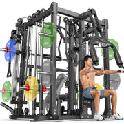 Smith Machine with Cable Crossover System, Multi-Function Squat Rack Power Cage for Home Gym, Power Rack and Packages Weight Sets