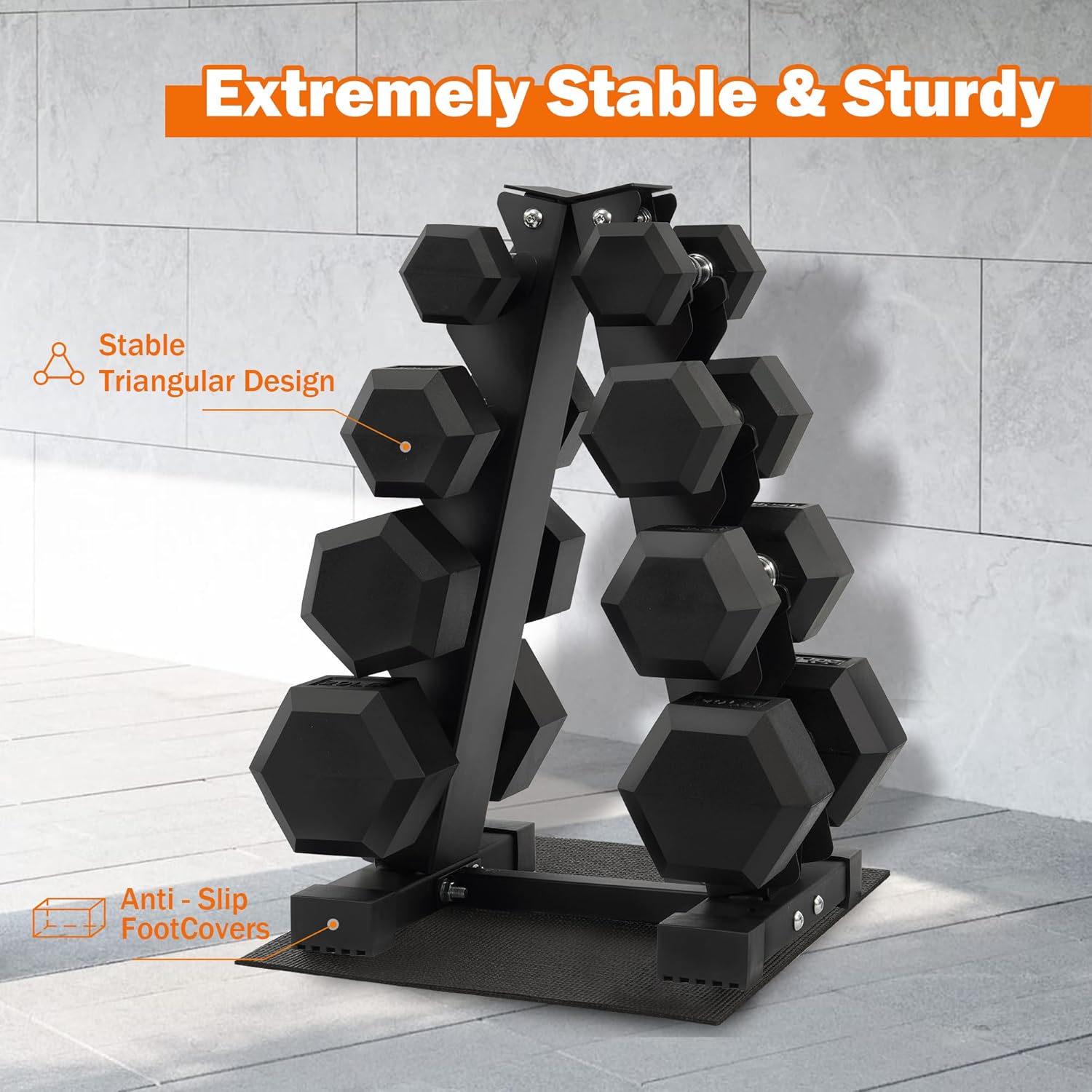 A-Frame Dumbbell Rack Stand Only with Anti-Slip Pads, Compact Weight Storage Rack for Home Gym, 4 Tier or 5 Tier A-Shape Rack Options