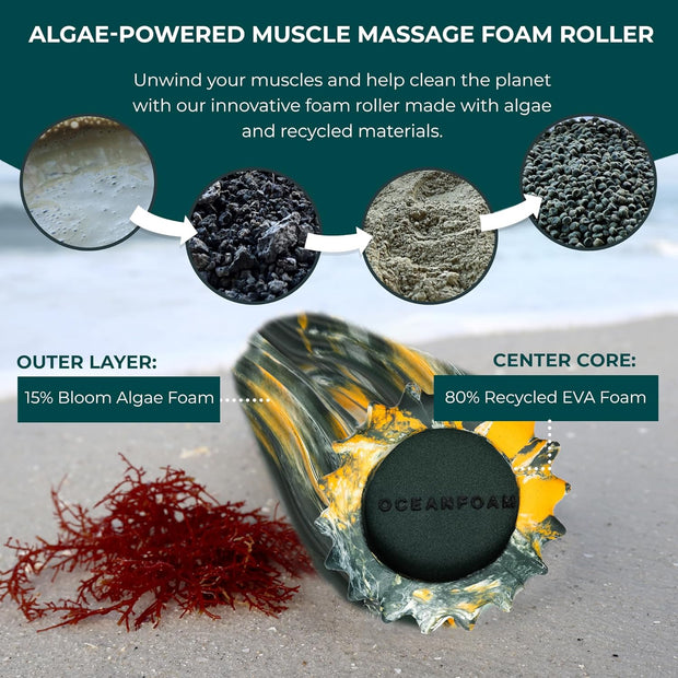 Oceanfoam Ripple Travel Foam Roller (11" x 3.35") Firm Mini Foam Roller for Physical Therapy, Deep Tissue Massage, Back Pain - High Density, Ergonomic Wave Textured - Yoga, Exercise (Black Marbled)