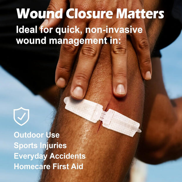 Wound Closure Strips(0.6"x 3.1" - 4 Pcs), Butterfly Bandages for Wound Care, Steri Emergency Laceration Closures Without Stitches for Outdoors Use.