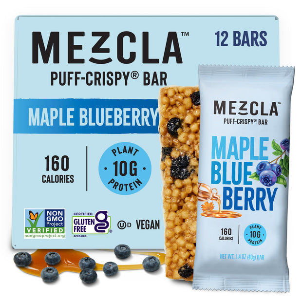 Mezcla Puff Crispy Protein Bars, Gluten Free & Vegan Protein Bars, 10g Protein, Alt for Pistachio Dubai Chocolate Bar, Granola Bars & Breakfast Bars, Healthy Snacks for Adults, Pistachio Chocolate, 12 Pack