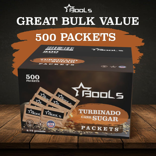 Raw Sugar Packets 500 Count, – Individually Wrapped Turbinado Cane Sugar – Perfect for Coffee, Tea, and On-the-Go Sweetening