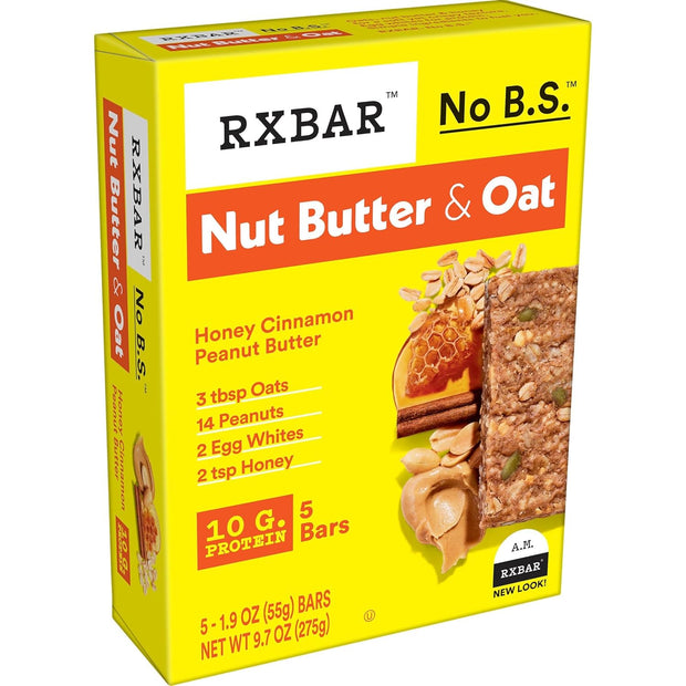 RXBAR Nut Butter and Oat Protein Bars, Protein Snacks, Honey Cinnamon Peanut Butter (6 Boxes, 30 Bars)