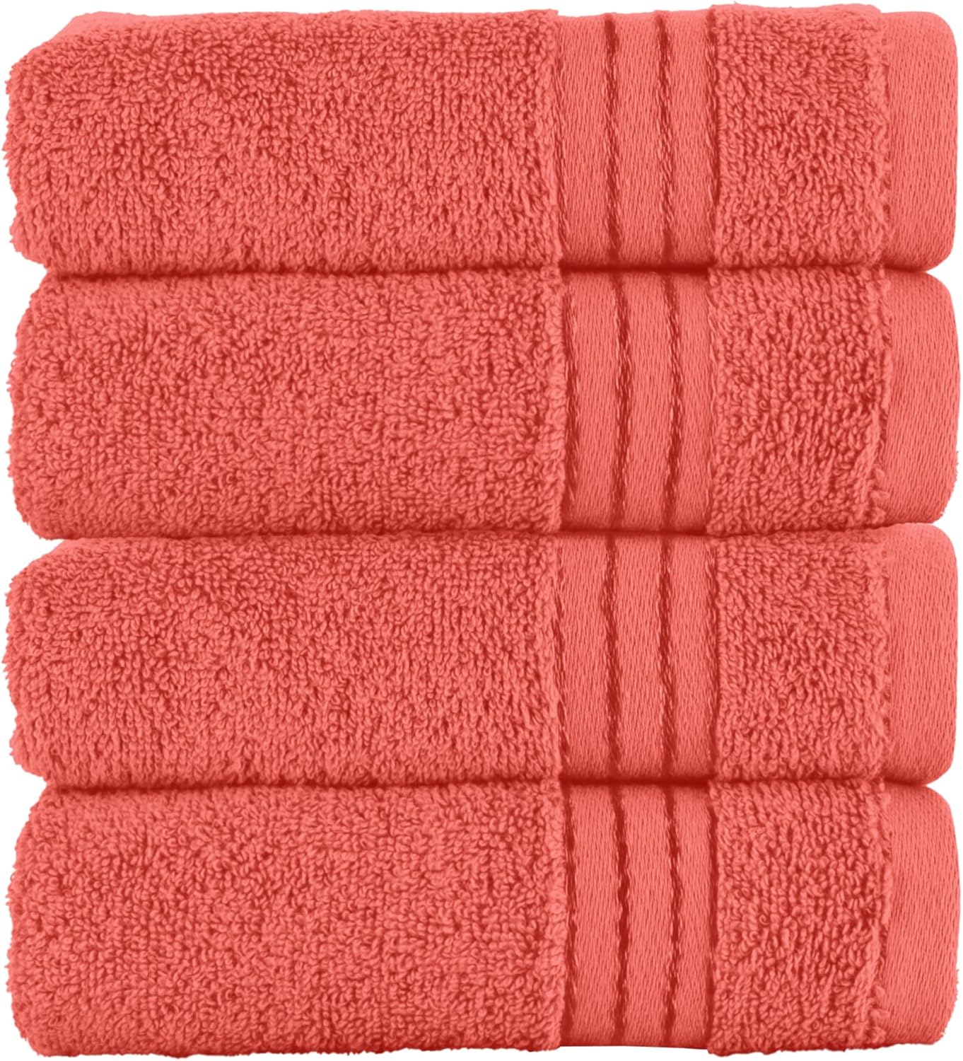 Elegant Comfort Premium Turkish Cotton 4 Pack Hand Towel Set - 16 x 28 inch, Luxurious Hotel Spa Quality 100% Turkish Cotton 4PC Hand Towel Set - Highly Absorbent - Soft Bathroom Towels, Coral