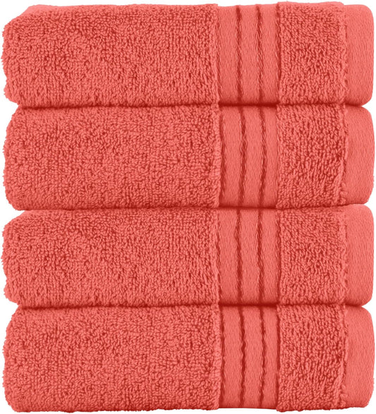 Elegant Comfort Premium Turkish Cotton 4 Pack Hand Towel Set - 16 x 28 inch, Luxurious Hotel Spa Quality 100% Turkish Cotton 4PC Hand Towel Set - Highly Absorbent - Soft Bathroom Towels, Coral