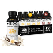 Oikos Protein Shake, Vanilla, 30g High Protein Drinks, Shelf Stable, Ready to Drink, 5g Prebiotic Fiber, 12 fl oz Bottle, 12 Count​