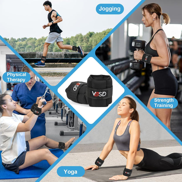 VBSD Adjustable Ankle Weights for Women Men, 1 Pair 2 4 5 6 8 10 lb Leg Weight Straps, Weighted Ankle Weights Set for Gym, Fitness, Yoga, Jogging, Walking, Aerobics, Physical Therapy