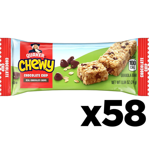 Quaker Chewy Granola Bars, Chocolate Chip, 58 Count - Packaging May Vary