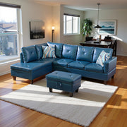 Sectional Couch 103.5" L Shaped Couch Comfy Futon Bed Upholstered Faux Leather 3 Pieces Living Room Furniture Sets with Ottoman and High Density Sponges for Living Room, White