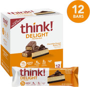 think! Delight Protein Bars, Chocolate Peanut Butter Pie, Low Sugar & Low Carb Gluten-Free Snack, Keto Friendly Snacks, 12 Count (Packaging May Vary)