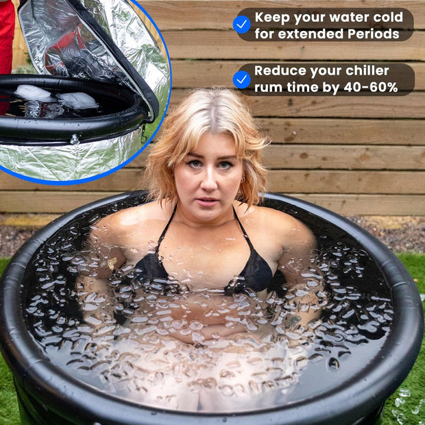 The Cold Pod Insulated Cold Plunge Tub Bundle - 85Gal Ice Bath Round Tubs with Energy Saving Multi-Layer Cover - Chiller Compatible&Silver Reflective