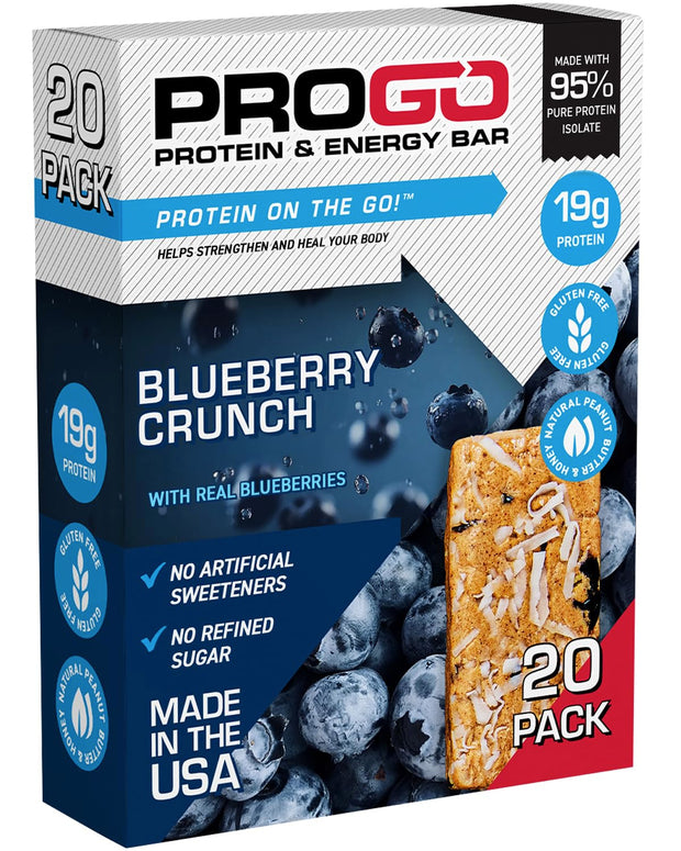 ProGo Protein Bars, Low Sugar, High Protein Snacks (Up to 21g) - 95% Pure Isolate for Faster Muscle Growth & Recovery, Low Calorie, Sweetened w/Peanut Butter & Raw Honey (20-Count, Variety Pack)