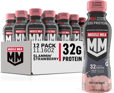 Muscle Milk Pro Advanced Nutrition Protein Shake, Slammin' Strawberry, 11.16 Fl Oz (Pack of 12), 32g Protein, 1g Sugar, 16 Vitamins & Minerals, 5g Fiber