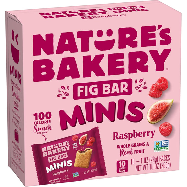 Nature's Bakery Fig Bar Minis, Raspberry, Whole Grain, Vegan Friendly, Kosher, Non-GMO, 10 Ounce (Pack of 6)
