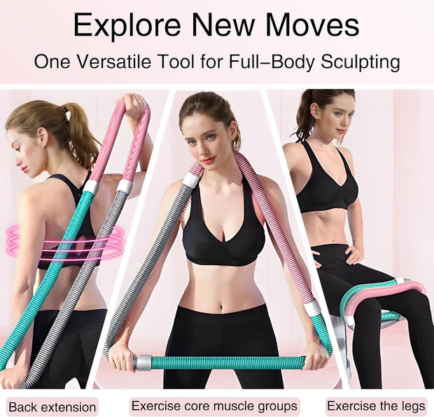 Weighted Soft Spring Hula Hoop for Adults, 3lb Foldable for Home and Travel, Portable Slimming Fitness Hoop for Weight Loss, Waist-Friendly Design, Upgraded Closed Silent Version