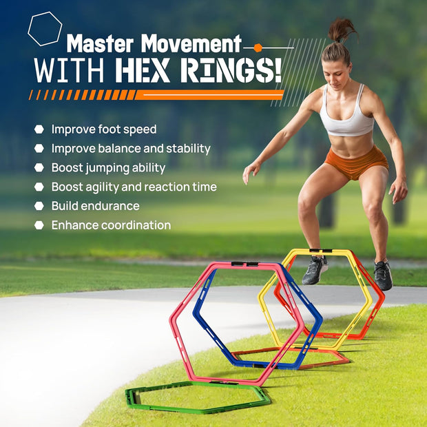 Yes4All Hex Agility Rings/Speed Rings with Carrying Bag – Hexagon Rings, Agility Hurdles for Agility Footwork Training