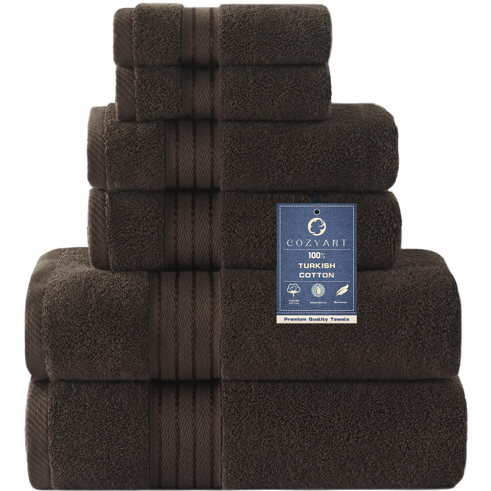 COZYART Burnt Orange Bath Towel Set for Bathroom Turkish Cotton Thick Soft Absorbent Durable 650 GSM Towel Sets of 6, 2 Large Bath Towels, 2 Hand Towels, 2 Washclothes