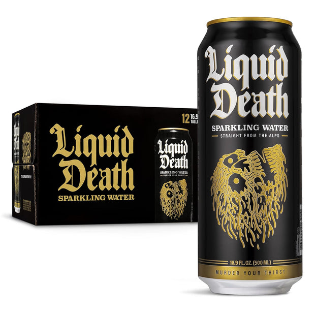 Liquid Death Sparkling Mountain Water, 16.9 oz Tallboys (12-Pack)