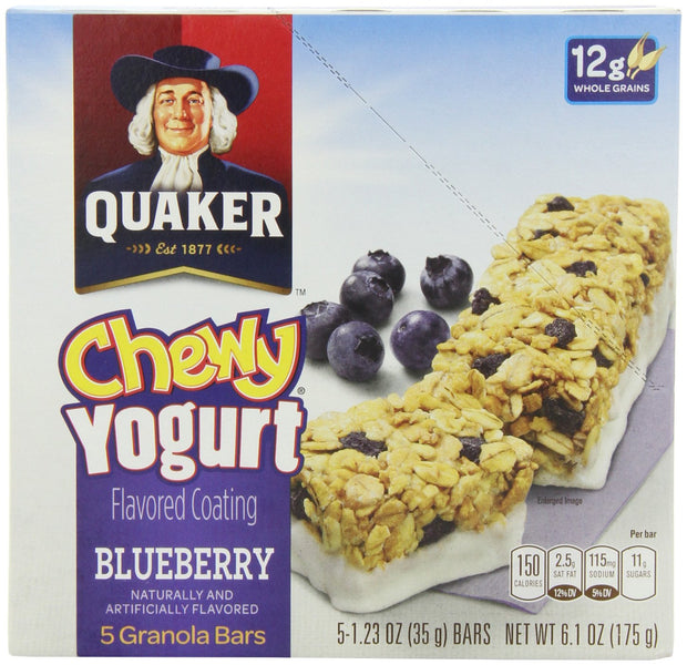 Quaker Yogurt Chewy Granola Bar, Blueberry, 1.23 Ounce Packages - 5 Count Box, 6.15 Ounce (Pack of 12)