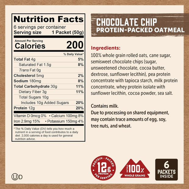 Kodiak Cakes Instant Oatmeal Packets Variety Pack - High Protein - 100% Whole Grains Breakfast Food - Maple & Brown Sugar, Apple Cinnamon, & Chocolate Chip (24 Packets)