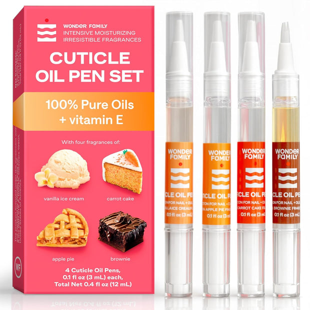 Cuticle Oil Pen 4-Pack – Nail Growth Oil and Strengthener with Jojoba, Almond & Vitamin E – Cuticle Care Oil for Nails & Cuticles – Nail Repair, Hardener & Moisturizer – Scented Nail Pens for Manicure