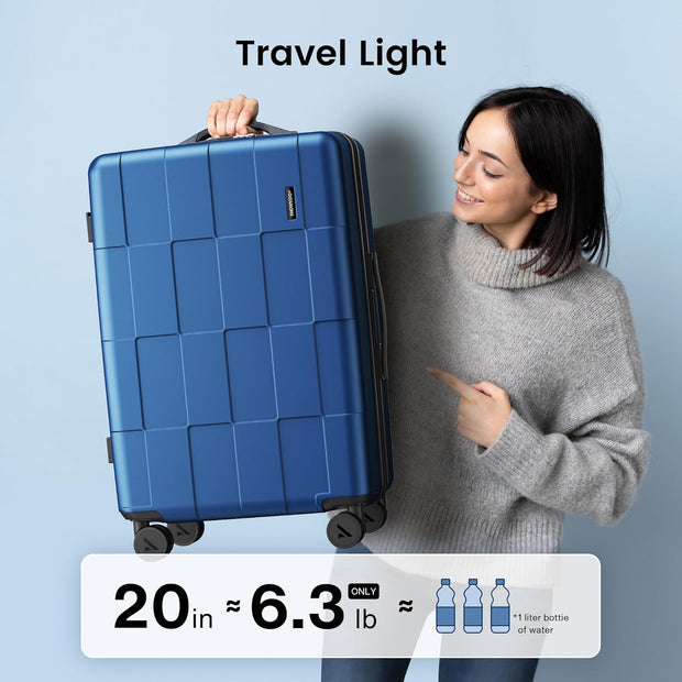 SHOWKOO Luggage Sets 3 Piece Hardside Expandable Lightweight PC Suitcase Sets with Double Spinner Wheels TSA Lock, Sea Blue