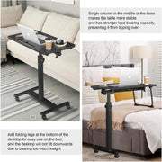 Adjustable Overbed Bedside Table, Hospital Bed Table with Wheels, Portable Rolling Desk, Mobile Small Standing Desk, Rolling Laptop Stand, Computer Cart