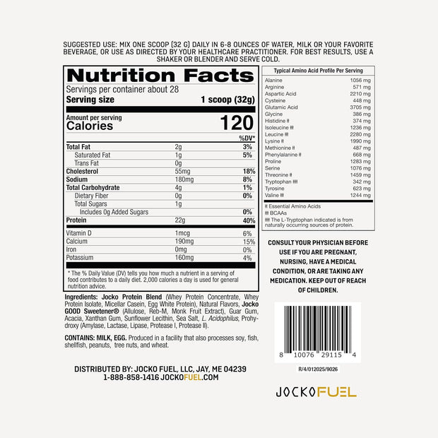 Jocko Fuel Mölk Whey Protein Powder 22g Protein - Low Sugar Monk Fruit Blend - Muscle Recovery & Growth, Packaging May Vary (28 Servings, Vanilla Milkshake)