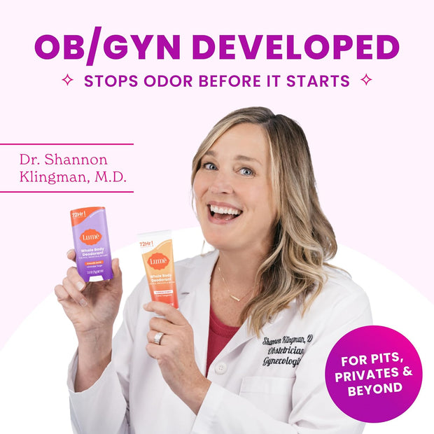 Lume Skin Care Gift Set for Women, Whole Body Deodorant Starter Pack - Smooth Solid Stick, Invisible Cream Tube, Acidified Body Wash Mini & Deodorant Wipes - Aluminum Free Odor Control (Peony Rose)