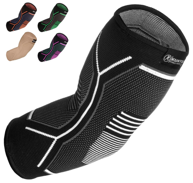 Kunto Fitness Elbow Brace Compression Support Sleeve (Shipped From USA) for Tendonitis, Tennis Elbow, Golf Elbow Treatment - Reduce Joint Pain During Any Activity!