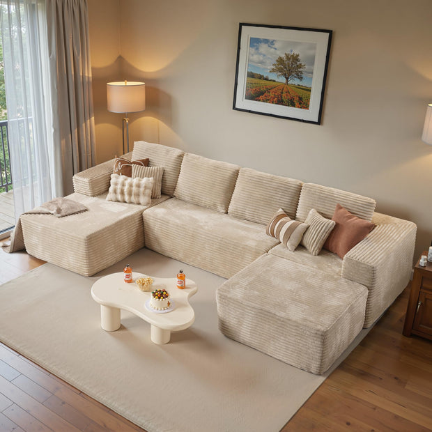 ovios 104" Cloud Sectional Couch with L-Shape Chaise,Modern Modular Sofa with Deep Seat, Upholstered Couches for Living Room Bedroom,No Assembly Required, Grey (Plush Corduroy Fabric)