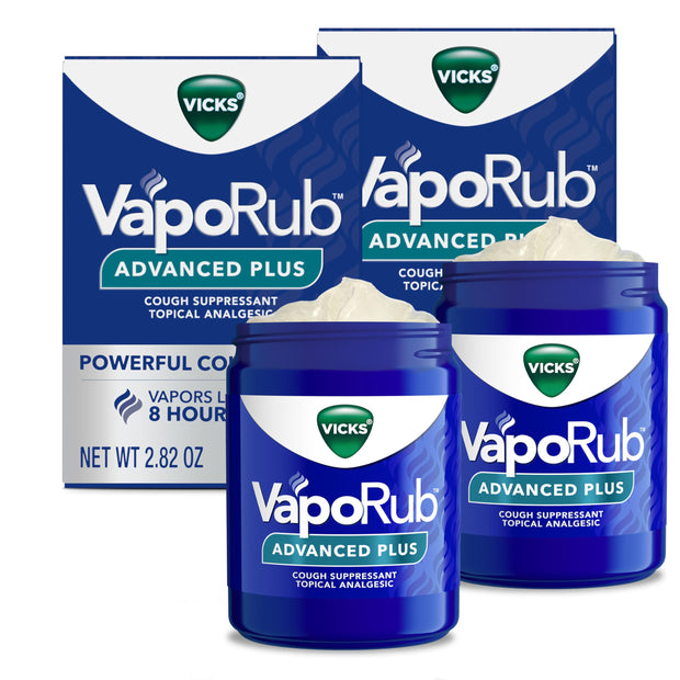 Vicks VapoRub Advanced Plus, Powerful Cough Suppressant, Topical Chest Rub & Analgesic Ointment, Medicated Vicks Vapors, Fast Cough Relief, 2.82oz x 2