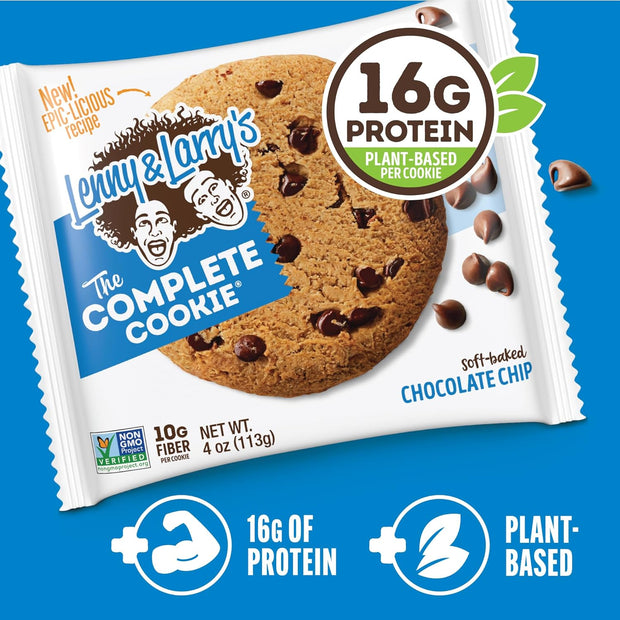 Lenny & Larry's The Complete Cookie, Chocolate Chip, Soft Baked, 16g Plant Protein, Vegan, Non-GMO, 4 Ounce Cookie (Pack of 12)