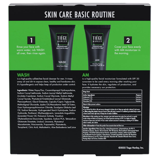 Tiege Hanley Men’s Basic Skin Care Set – Hydrating Face Wash & Daily Moisturizer with SPF 20 – Basic Facial Kit for Men – Sensitive Skin Safe, Lightweight & Non-Greasy - Easy and simple skincare