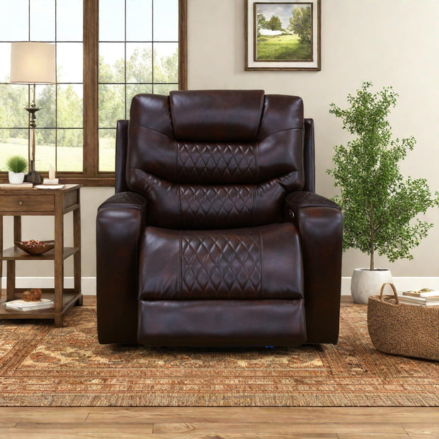 Living Room Furniture Set, Power Reclining Sofa Set, Air Leather Recliners with Built-in USB Ports and Storage Console, LED Reclining Couch Set for Living Room (Wine, Sofa Loveseat Chair)