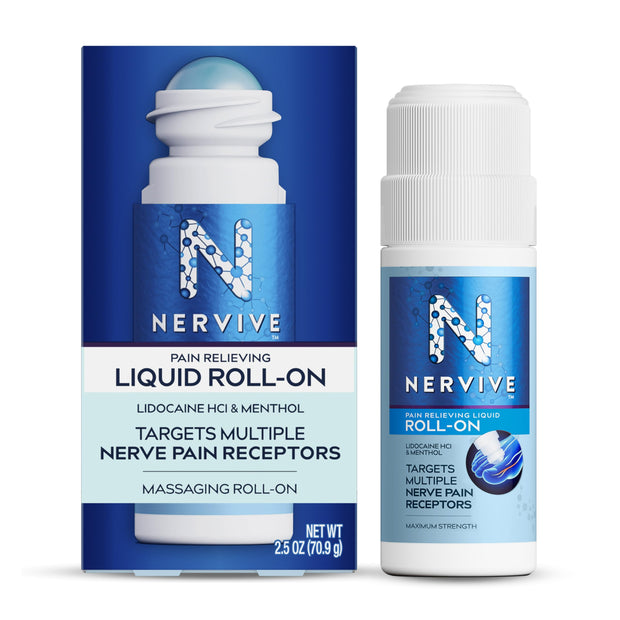 Nervive Pain Relieving Roll On Liquid, Max Strength No-Mess Topical Pain Reliever with Lidocaine and Menthol for Toes, Feet, Fingers, Hands, Legs & Arms, 2.5oz