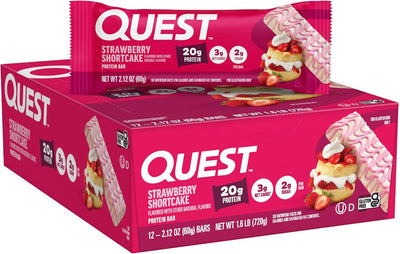 Quest Nutrition Protein Bars, Strawberry Shortcake, 20g Protein, 2g Sugar, 3g Net Carbs, 10g Fiber, Gluten Free, 12 Count