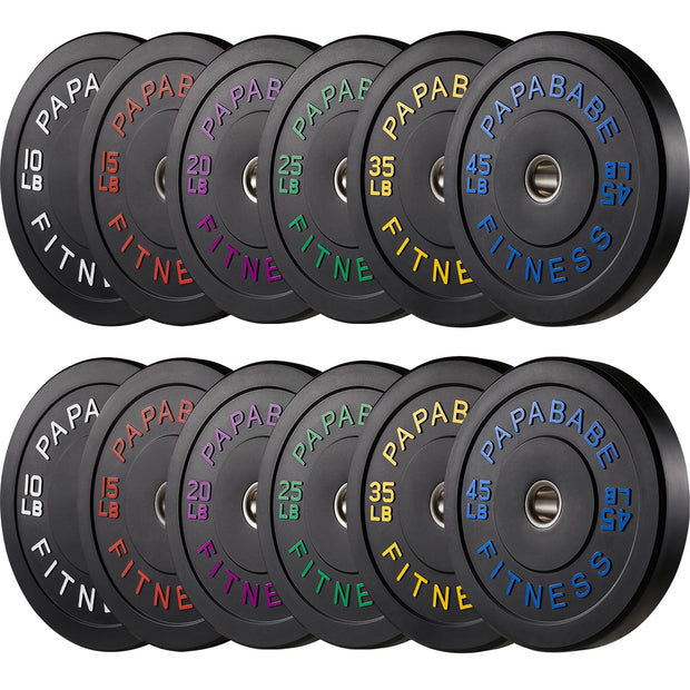 Papababe Weight Plates, 2-Inch Weights Plates Set, Floor Protective Rubber Weight Plates, 10-600lbs Bumper Plates for Barbell Strength Training & Weightlifting (Single/Pair/Full Set)