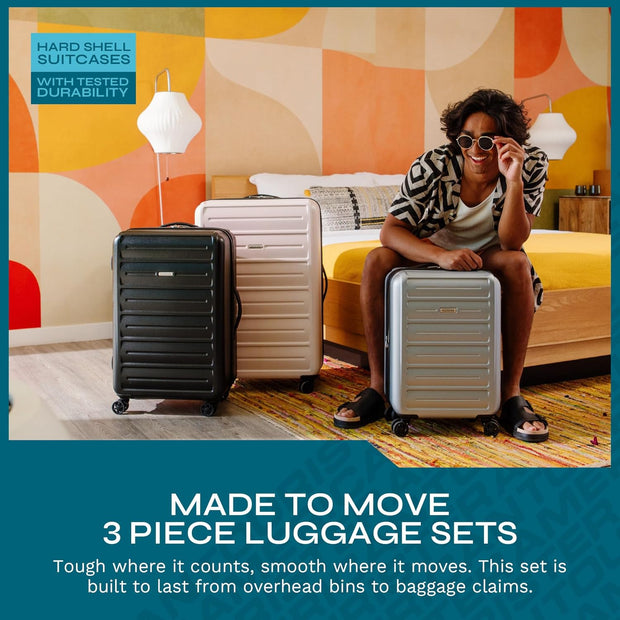 Westridge Hardshell Luggage Set - 3 Piece Set - 20" Carry-On, 24” & 28” Checked Luggage Set with 360° Spinner Wheels - Expandable Suitcases for Extended Travel - Durable ABS Shell - Black