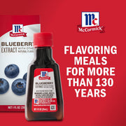 McCormick Blueberry Extract with Other Natural Flavors, Distinctive, Sweet Blueberry Flavor and Aroma for Baking Cookies, Cake, and Muffins, and Beverages Like Lemonade, Mocktails, and Smoothies, 1 fl oz