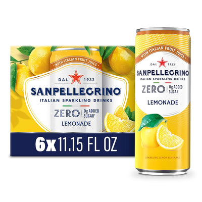 Sanpellegrino Italian Sparkling Drink, Zero Sugar, Lemonade Beverage, 6 Pack Cans 66.9 fl oz
