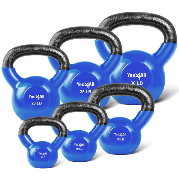 Yes4All Kettlebell Set Vinyl Coated Weights Combo for Full Body Workout Equipment Push up, Grip Strength Training, Dumbbell Weights Exercises